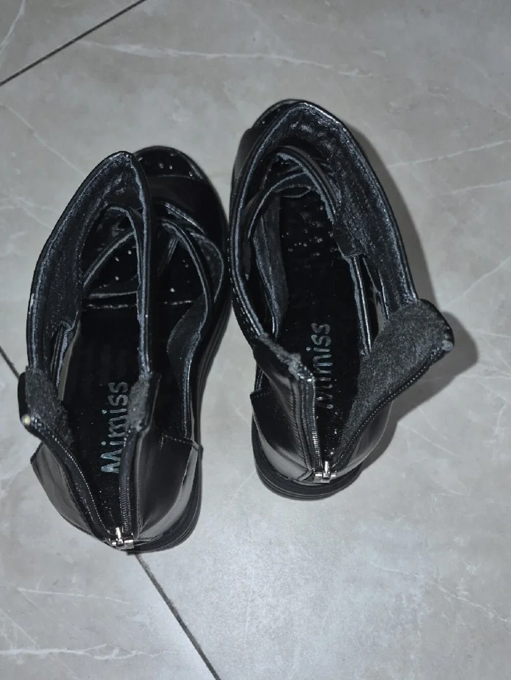 Black Strappy Platform Wedge Sandals with Back Zip - Women